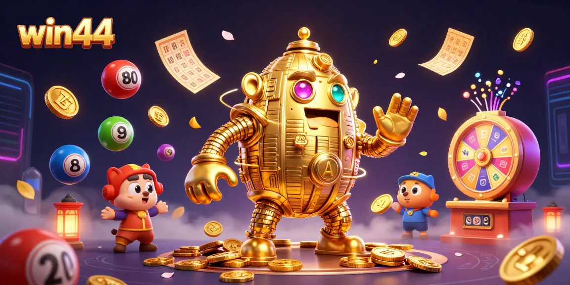 Engage with win44's premium gaming experience featuring golden characters and vibrant game elements.