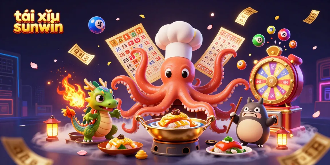 Tài xỉu sunwin showcases dynamic lottery action with colorful balls and engaging casino characters.