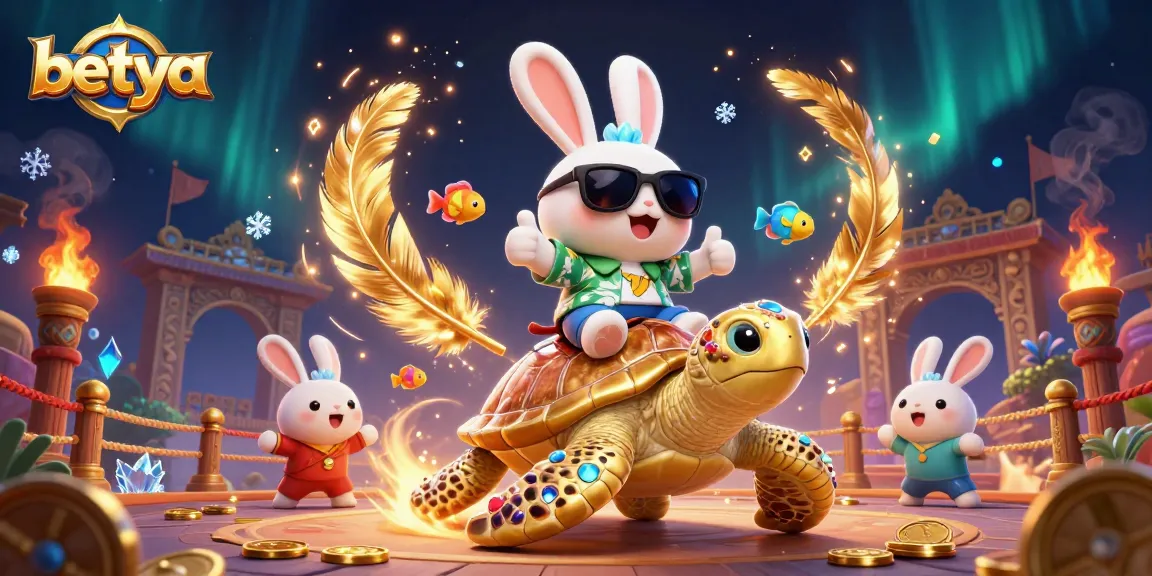 Bettors enjoy thrilling betting action with betya's vibrant casino illustration featuring a lucky rabbit and sea turtle.