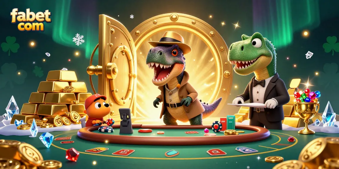 Play at fabet com with a fun velociraptor card counter in a vibrant casino scene.