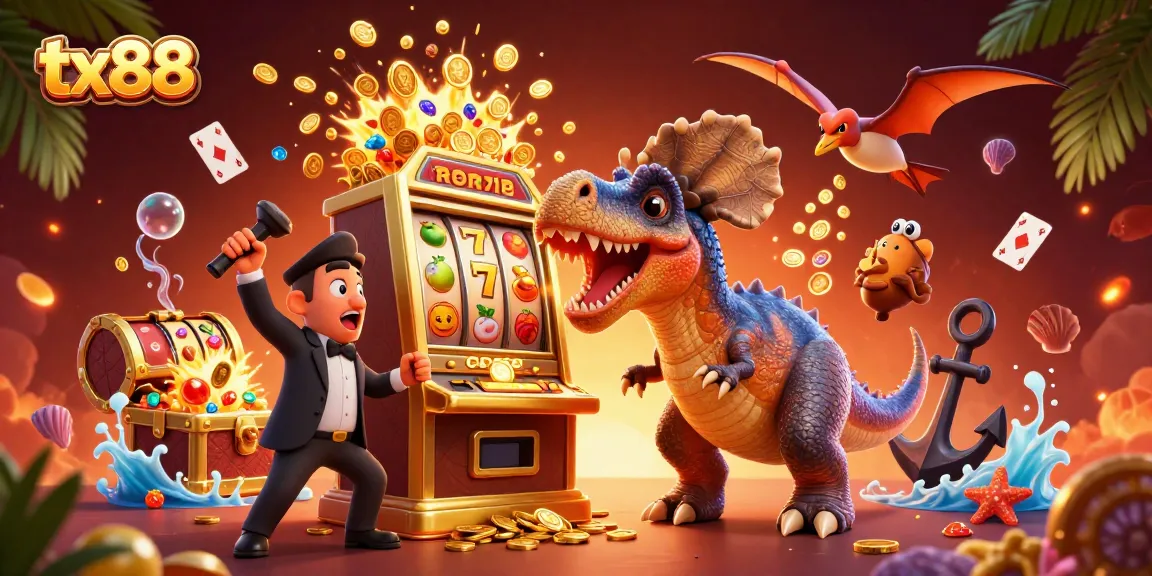 Experience tx88 excitement with a pachycephalosaurus winning jackpots from a slot machine.