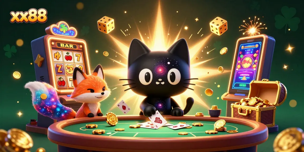 Experience thrilling gaming action at xx88 with an imaginative casino scene featuring vibrant characters and dynamic elements.