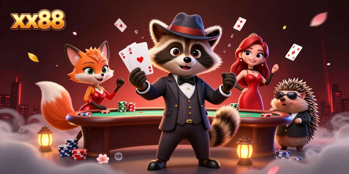 Experience thrilling poker action with xx88's charismatic characters in a vibrant, engaging casino scene.