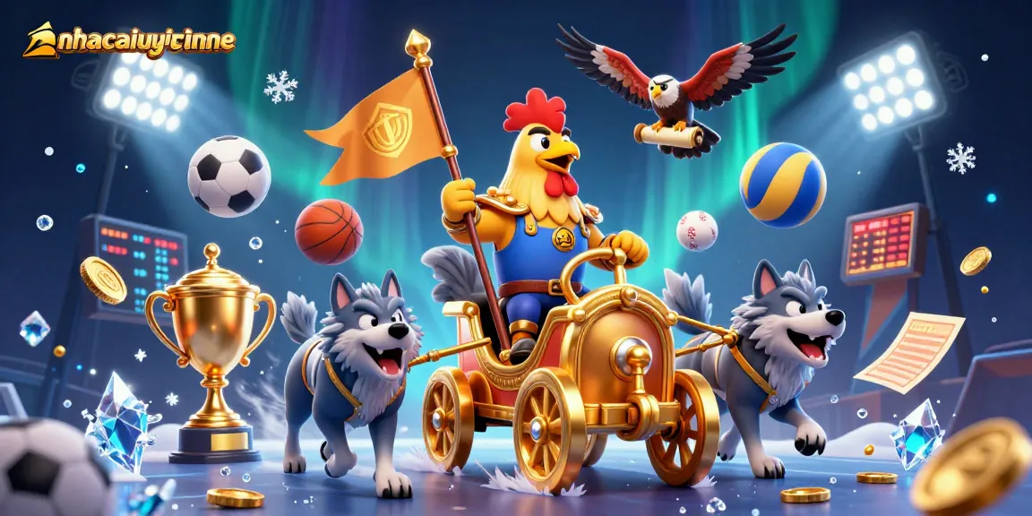 nhacaiuytinne features a dynamic casino scene with a rooster warlord and sports elements