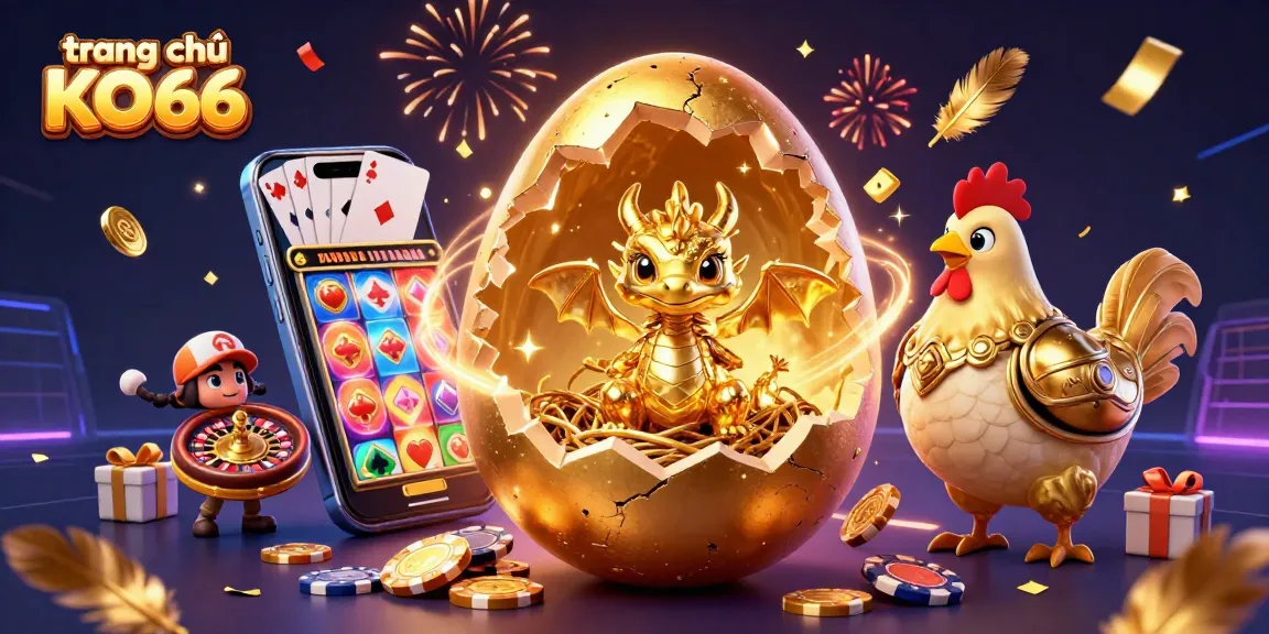 Experience excitement at trang chủ KO66's gaming hub with a golden dragon guarding poker chips.