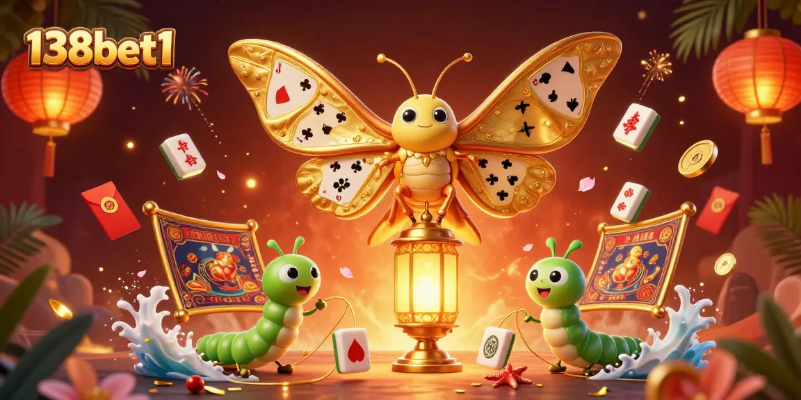 Engage with 138bet1 to experience exciting casino vibes featuring an ornate moth and casino scenes.