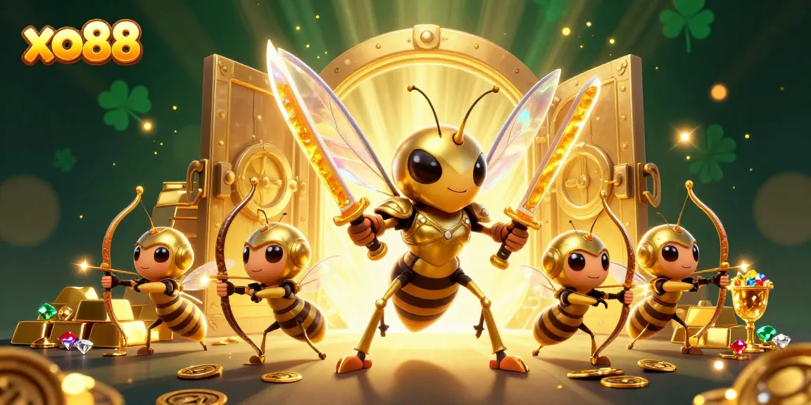 Xo88 casino scene with samurai hornet and treasure, showcasing excitement in gaming