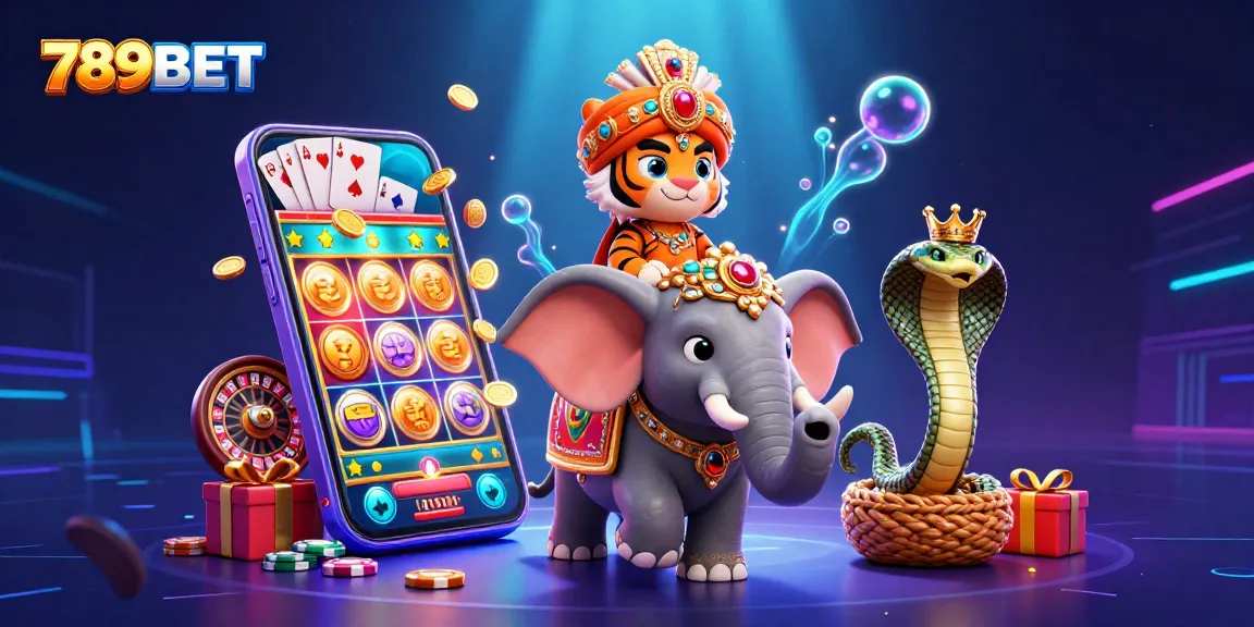 Engage with 789BET at a vibrant casino scene featuring lively characters and gaming elements.