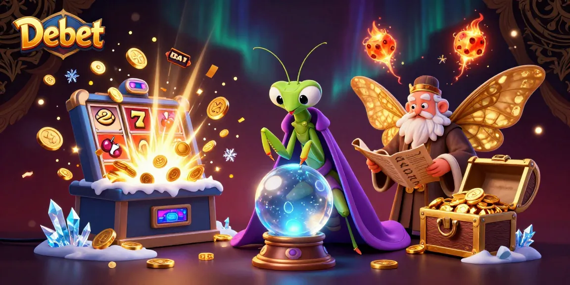 Engage with the Debet casino experience, featuring vibrant slot machines and enchanting characters.