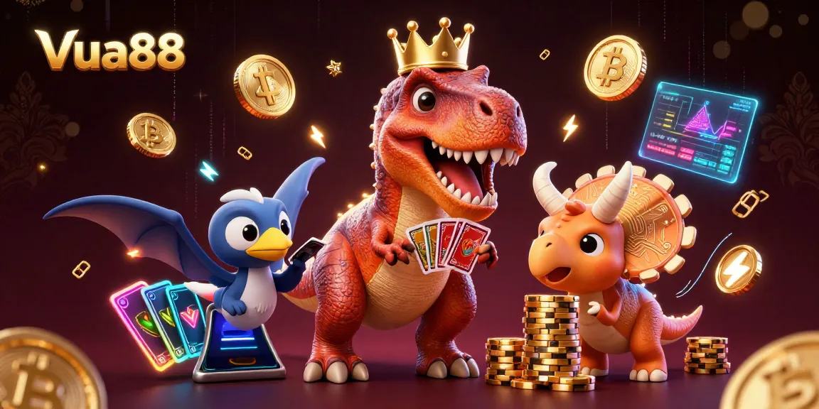Vua88 enhances gameplay with exciting casino dynamics in a vibrant 3D illustration.