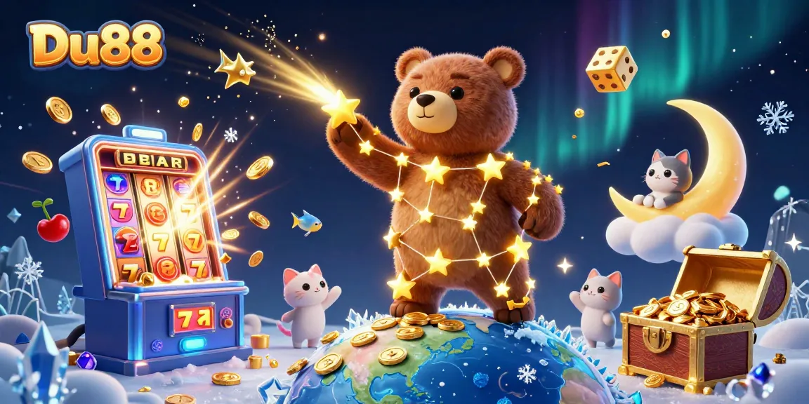 Experience Du88 with a vibrant casino scene featuring a constellation bear and a jackpot explosion.