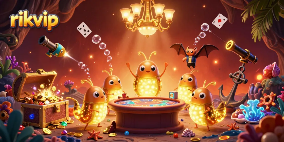 Experience thrilling gameplay at rikvip with a vibrant cave casino scene full of animated characters and treasures.