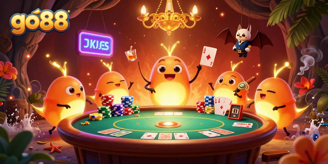 Experience thrilling gameplay at go88, a luminous cave casino with glowworms and vibrant poker elements.
