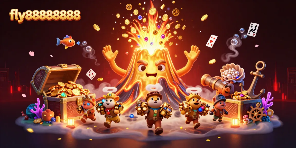 Experience the thrill of fly88888888 as the golden volcano erupts coins and gems in a vibrant online casino atmosphere.