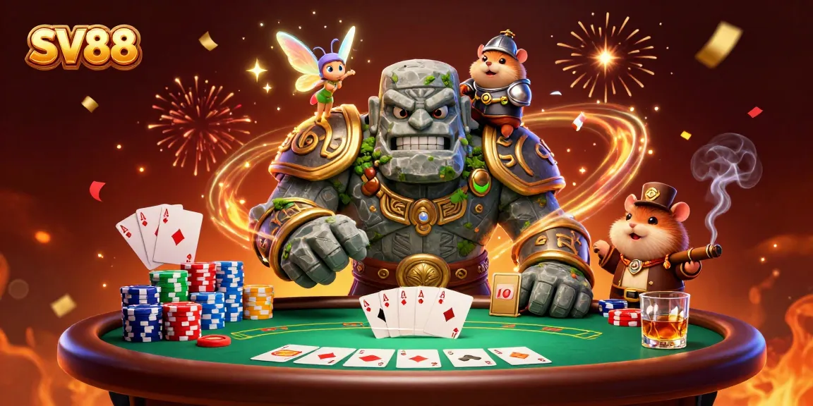 Engage with thrilling SV88 poker action featuring animated characters and dynamic casino elements.