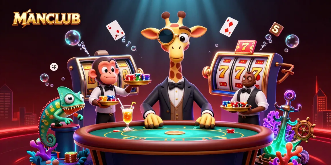 Feel the thrill of gaming at MANCLUB with high-roller giraffe and vibrant casino elements.