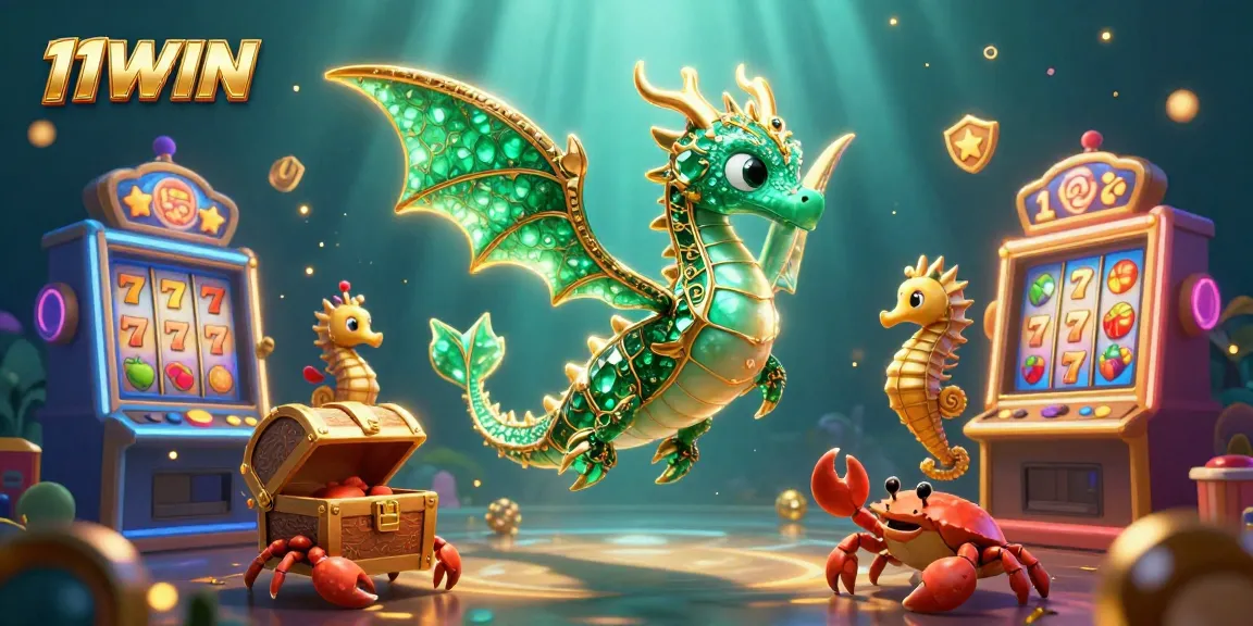 Win big with 11WIN in an enchanting casino world filled with vibrant slot machines and sea creatures.