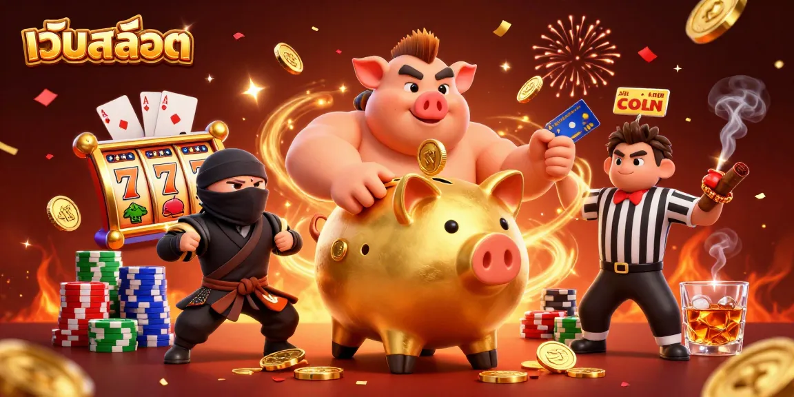 Experience thrilling เว็บสล็อต action with a golden piggy bank sumo wrestler and dynamic casino elements.