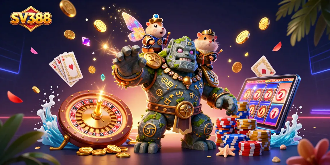 SV388 players engage with dynamic gambling elements in a vibrant casino scene full of excitement.