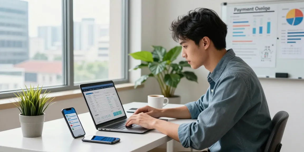 Professional managing an online payment gateway at their e-commerce workspace with real-time notifications and analytics.