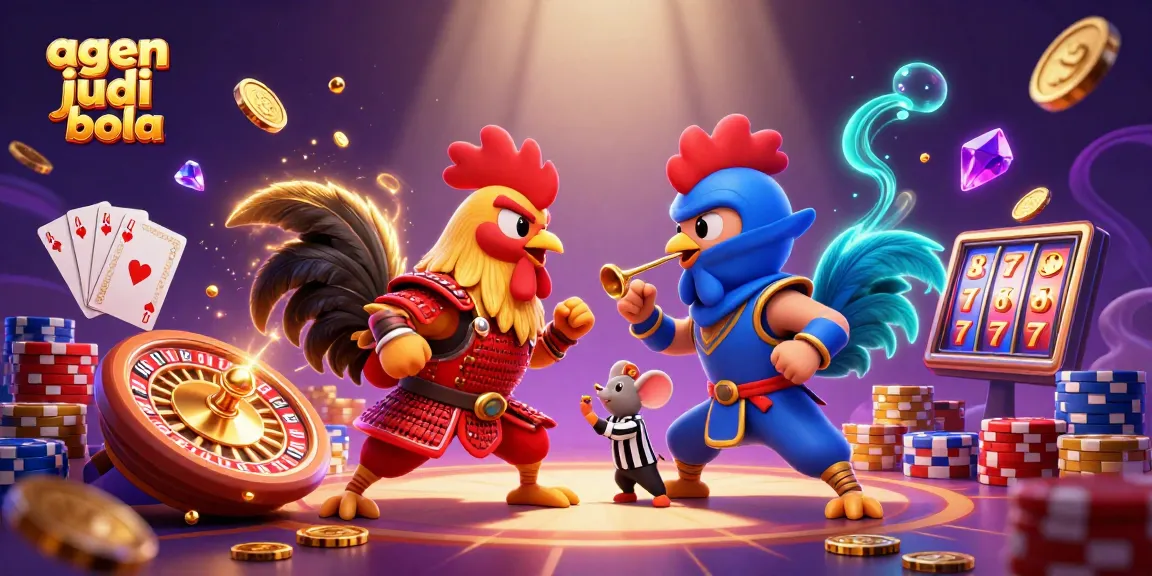 Bet on success with agen judi bola in a vibrant 3D illustration featuring dynamic gambling elements.