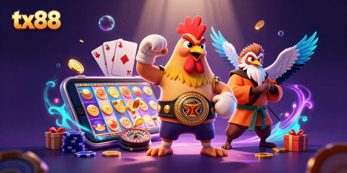 Experience the thrill of tx88 with a vibrant 3D casino scene showcasing dynamic characters and gambling elements.