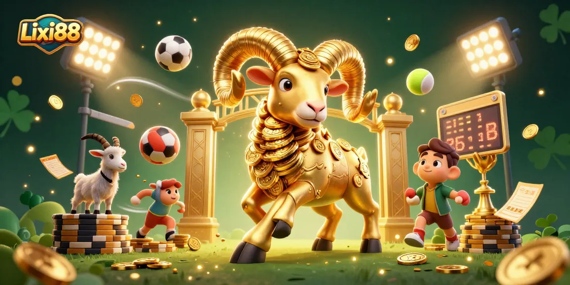 Experience the thrill of betting at Lixi88 with a lively scene featuring dynamic sports action and casino elements.