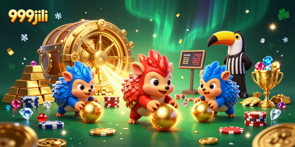 Engage in thrilling gameplay with 999jili's vibrant casino scene featuring pangolins and golden treasures.