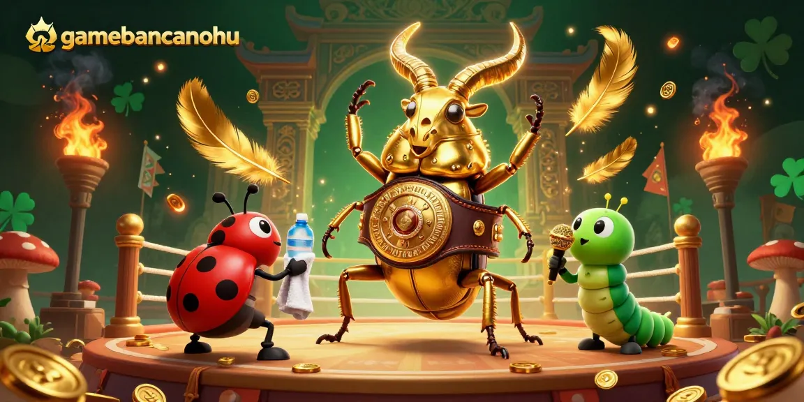 Gamebancanohu features intense 3D showdown with cartoon beetle boxing, ladybug coach, and caterpillar announcer.