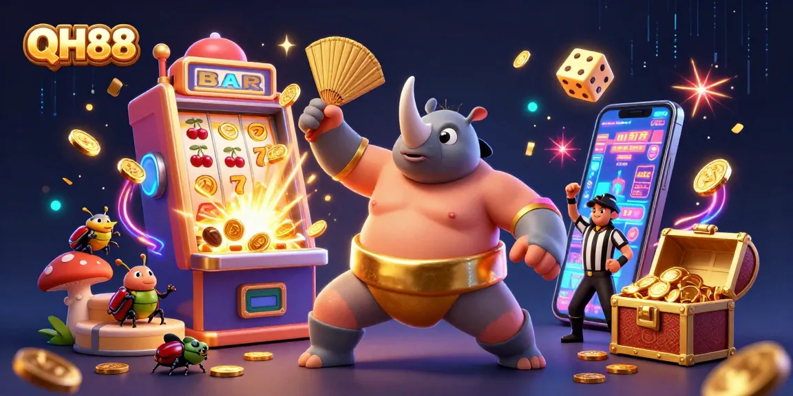 Experience the thrill of QH88 with a vibrant casino scene showcasing action-packed gaming moments.