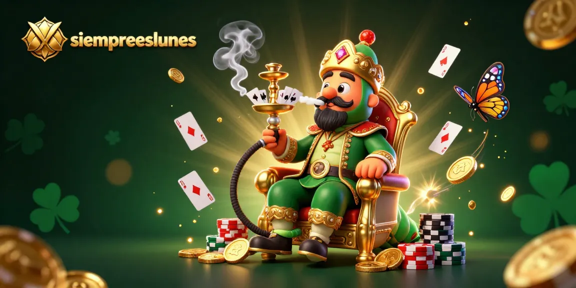 Create winning strategies with siempreeslunes in a packed casino scene featuring dynamic poker elements and a unique sultan caterpillar character.