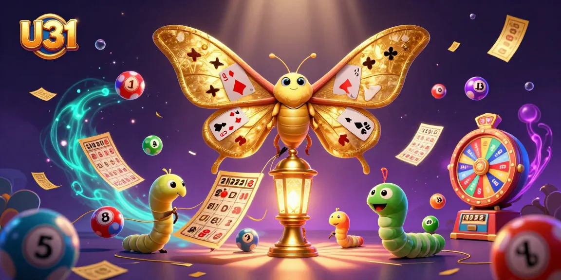 Experience gaming at U31 with vibrant lottery balls and a dazzling illustration of an atlas moth.