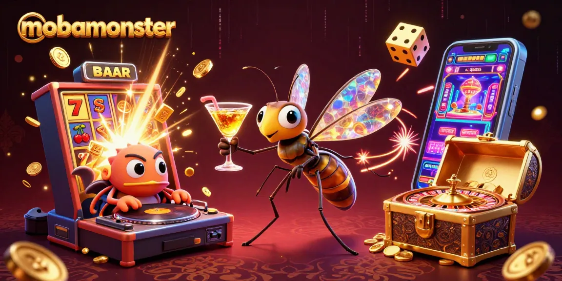 Experience the thrill of mobamonster with an animated casino escape, featuring iconic game symbols.