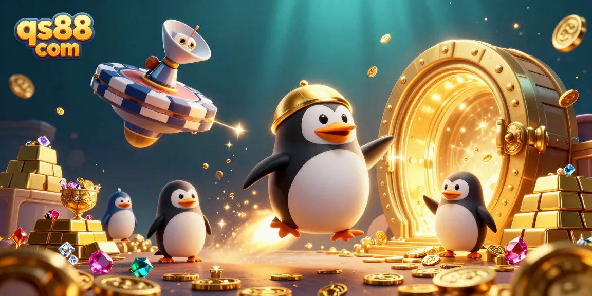 Play games and win rewards at qs88 com with vibrant characters and sparkling gold treasures.