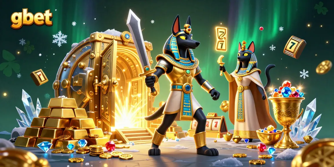 Experience thrilling gameplay with gbet's vibrant casino scene featuring Anubis and Bastet.