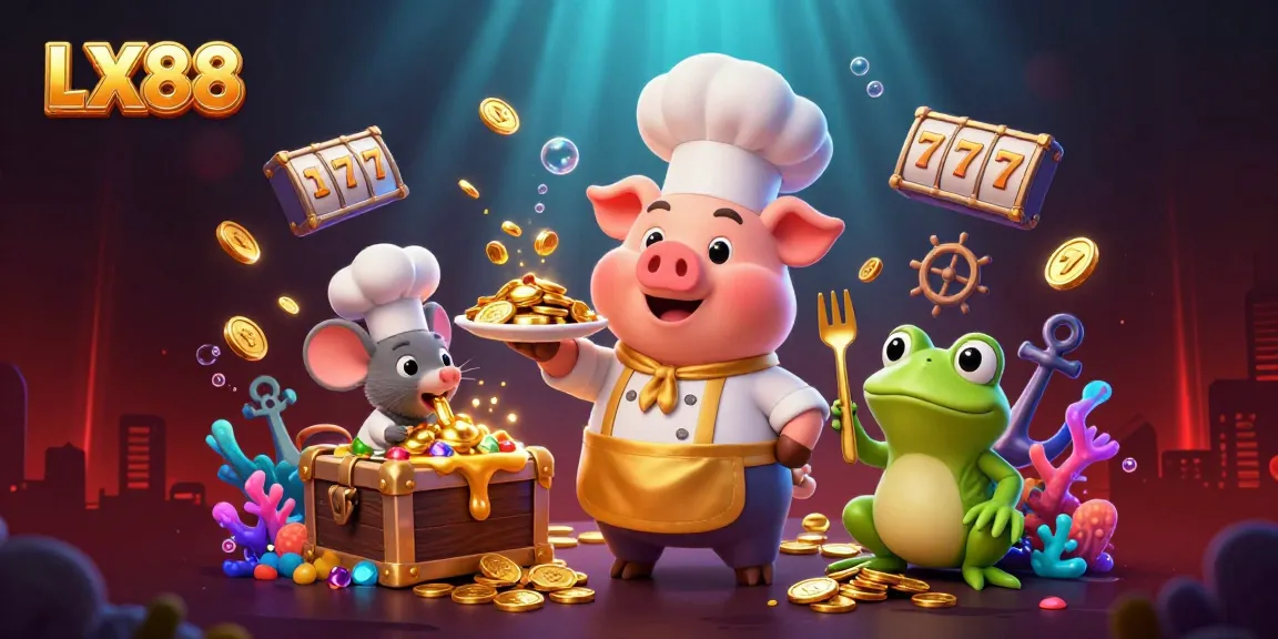 LX88 delivers an engaging casino experience featuring a chef pig presenting gold coins, enhancing player excitement.