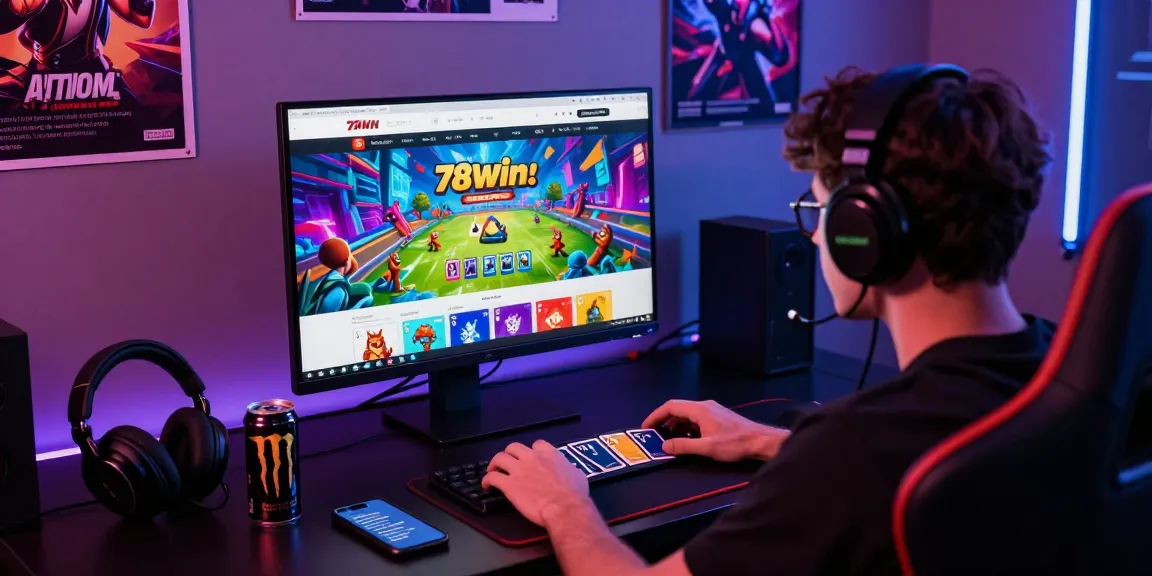 Engaged user enjoying online gaming at 78win platform with vibrant setup.
