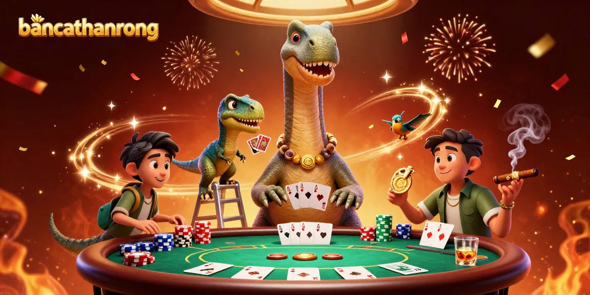 Engage in thrilling poker action at bancathanrong, with a giant dinosaur and clever raptor dealer.