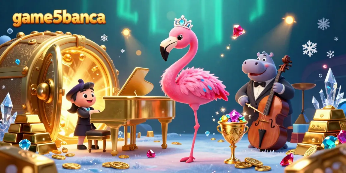 Experience the thrill of playing at game5banca with a vibrant flamingo lounge singer and treasures all around.