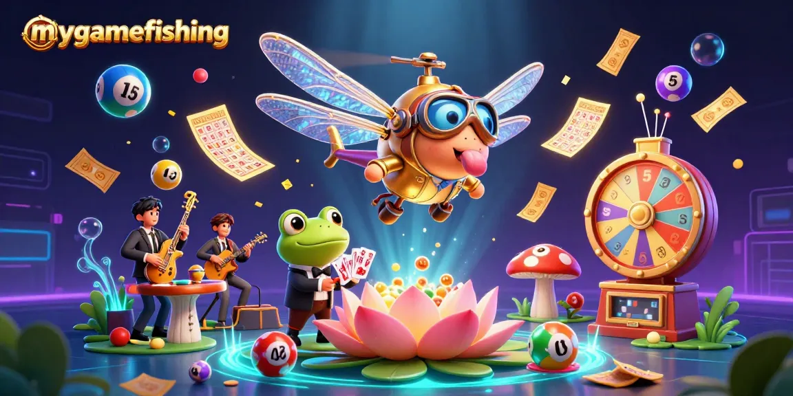 Experience mygamefishing with vibrant lottery excitement and a whimsical casino scene.